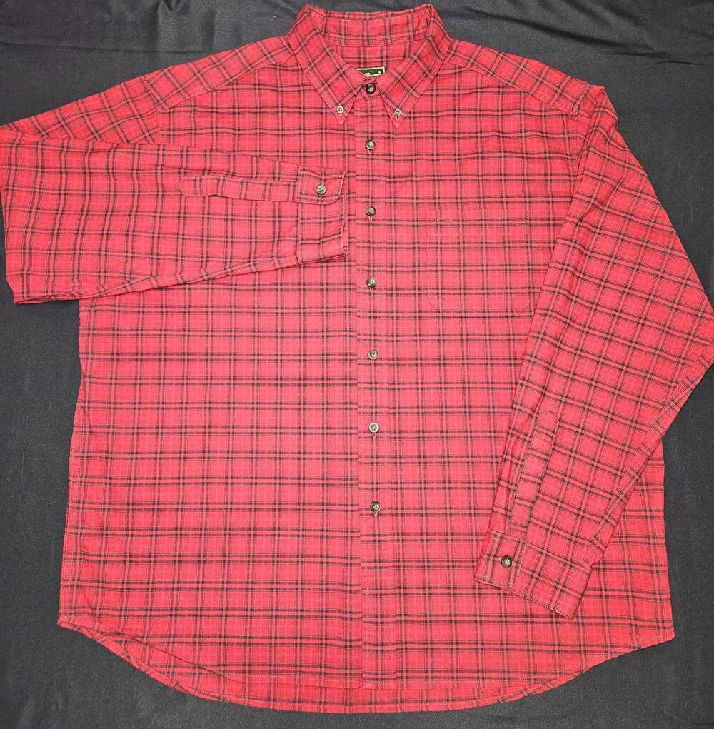 Eddie Bauer Mens XXL Red Black Plaid Pocket Shirt 100% Cotton Button Down NWOT